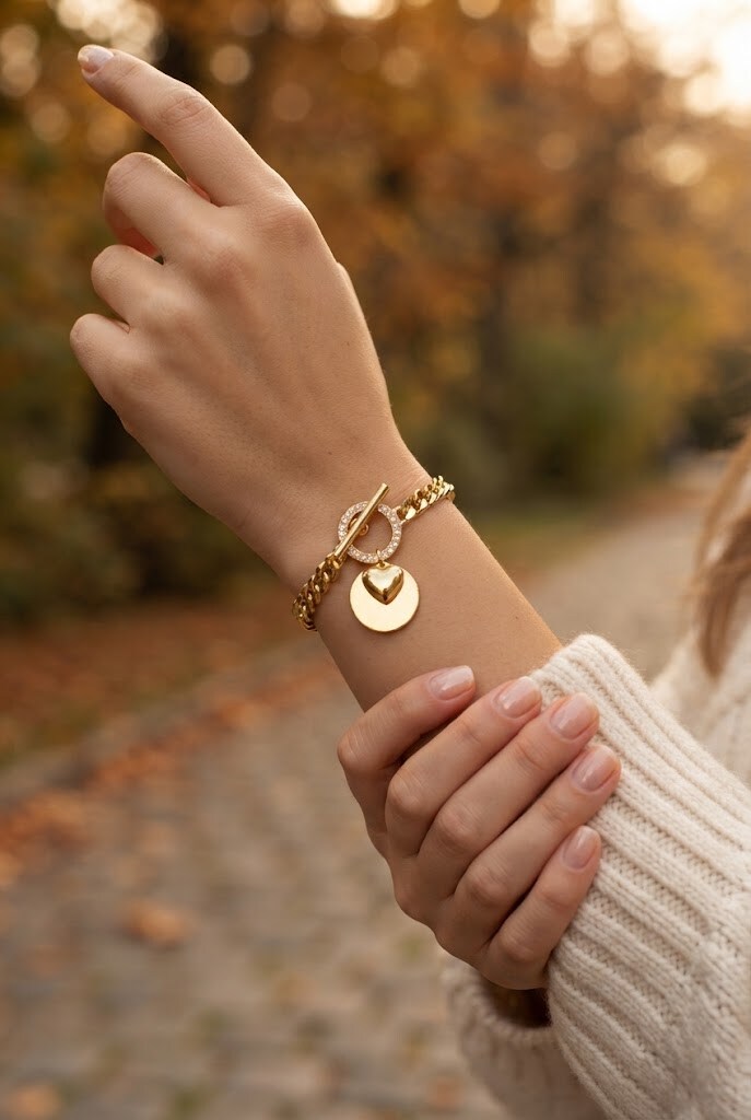 Mayorista WEC Bijoux - Pulsera de cadena de acero inoxidable con dijes de corazón