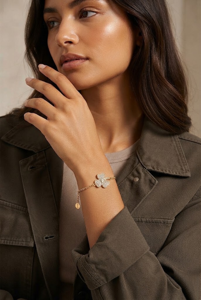 Mayorista WEC Bijoux - Pulsera de Trébol con Strass de Acero Inoxidable