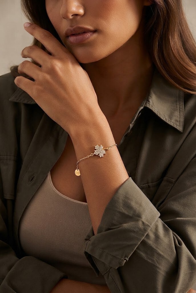 Mayorista WEC Bijoux - Pulsera de Acero Inoxidable con Hoja de Arce y Strass