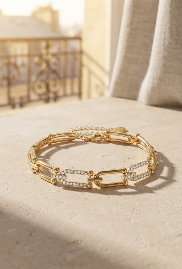 Grossiste WEC Bijoux - Bracelet Chaîne à Maillons Industriels en acier inoxydable & Strass Pavés
