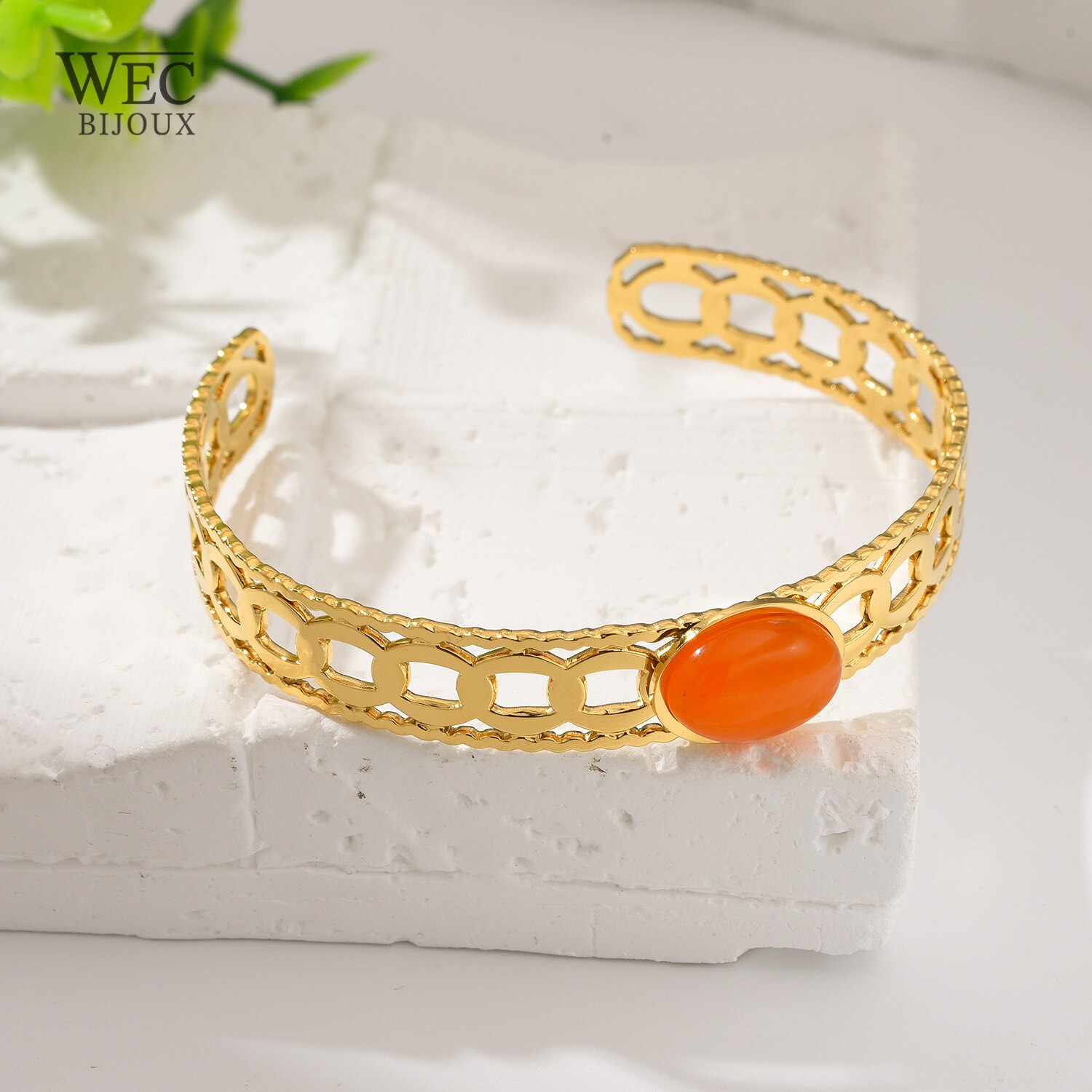 Grossiste WEC Bijoux - BRACELET JONC EN ACIER INOXYDABLE ,PIERRE