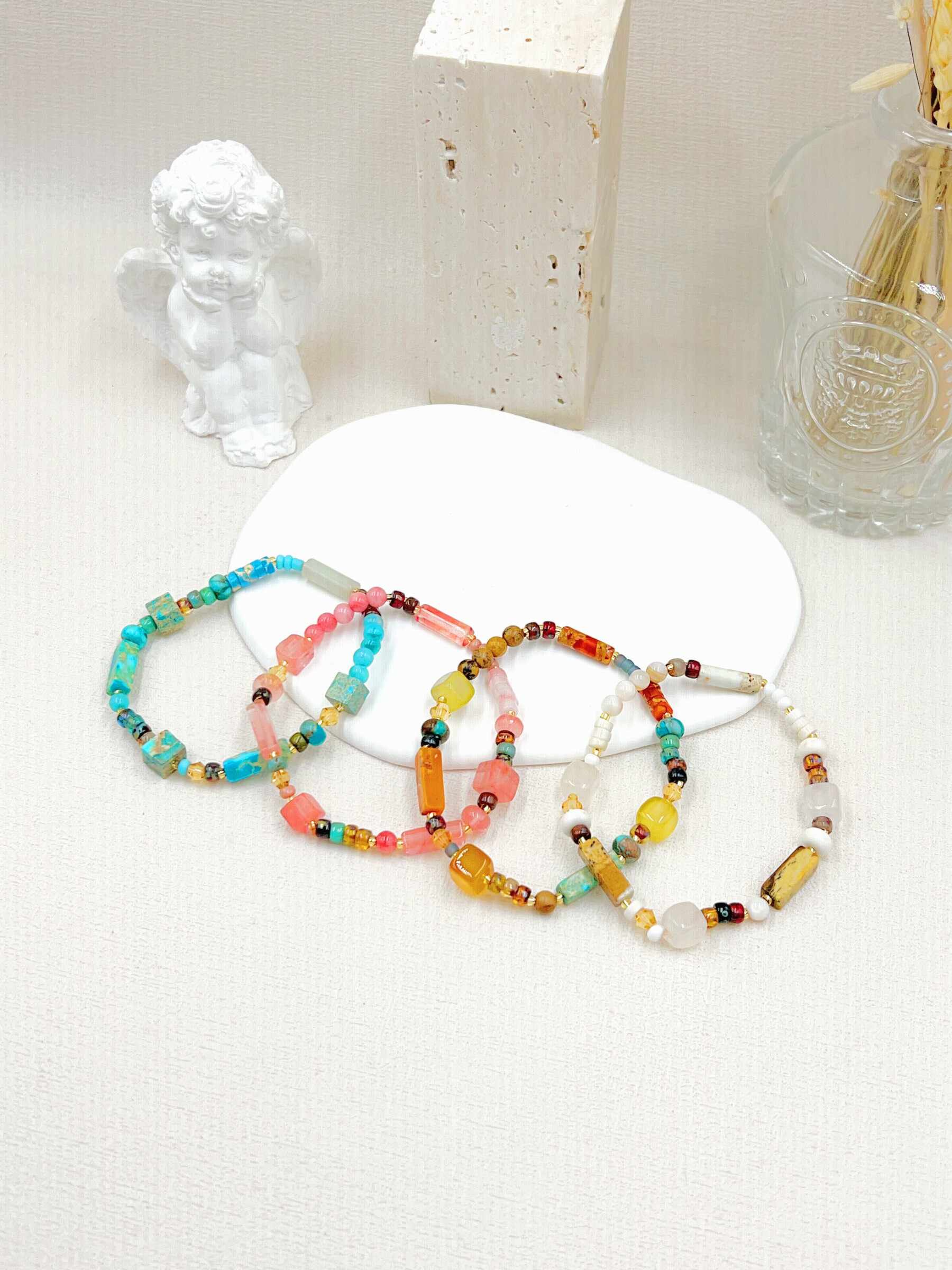 Grossiste WEC Bijoux - BRACELET ELASTIQUE EN ACIER ,PIERRE