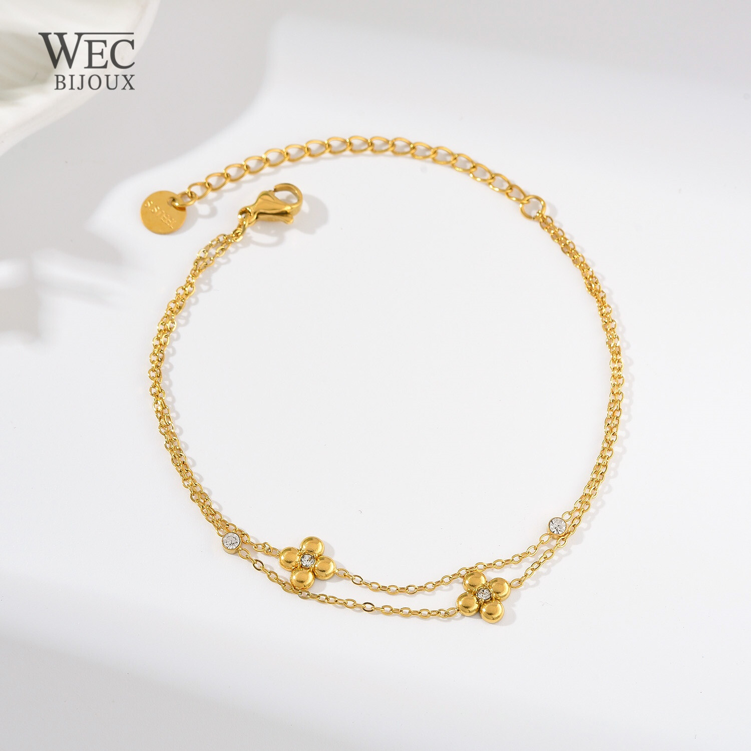 Grossista WEC Bijoux - Catena di caviglia a doppia fila in acciaio inossidabile