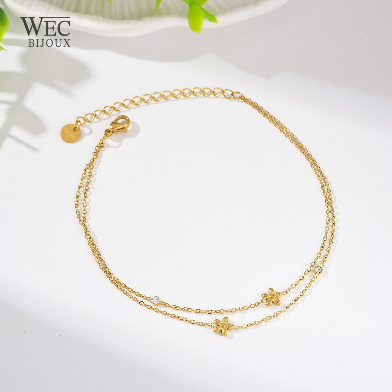 Wholesaler WEC Bijoux - Double row ankle chain in stainless steel