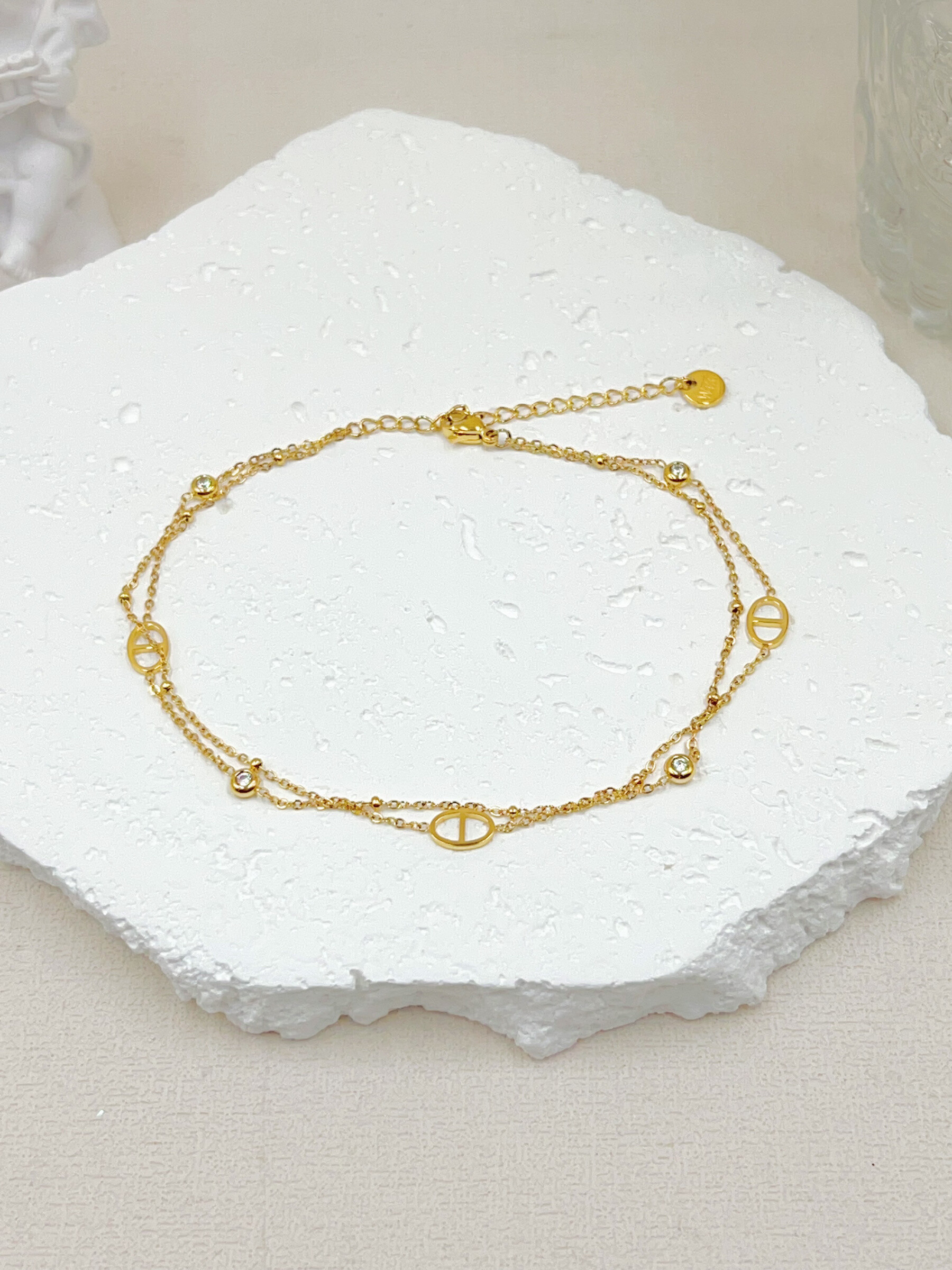 Mayorista WEC Bijoux - Cadena de tobillo de doble fila en acero inoxidable