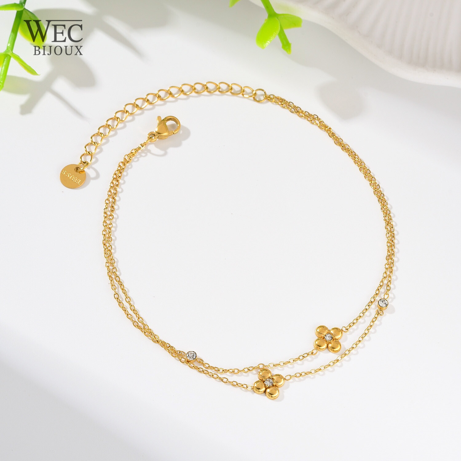 Wholesaler WEC Bijoux - Double ankle chain in stainless steel