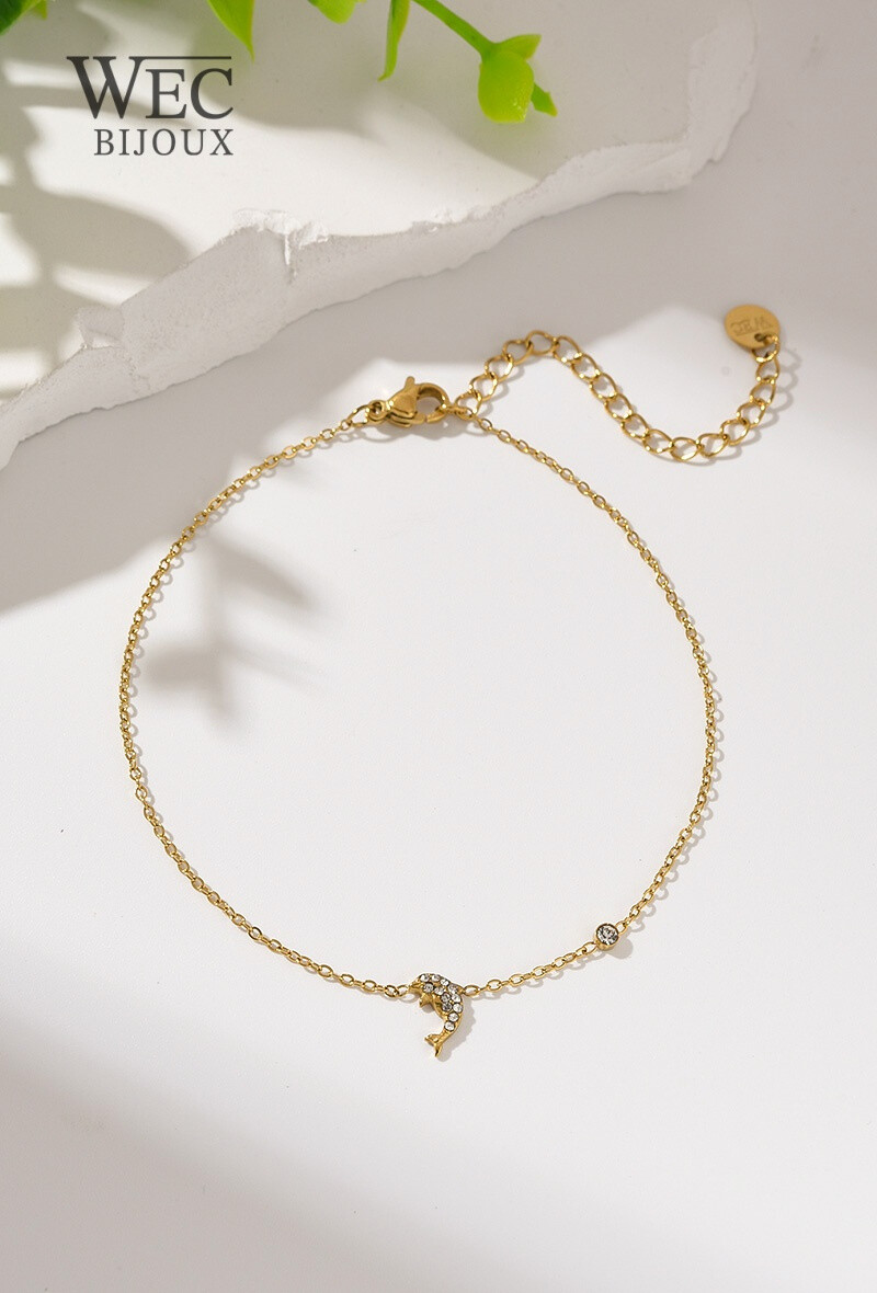 Wholesaler WEC Bijoux - DOLPHIN ANKLE CHAIN IN STAINLESS STEEL