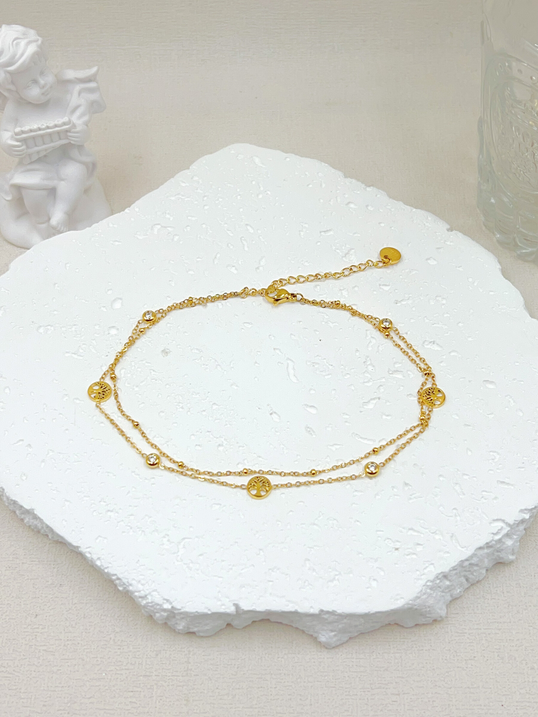 Mayorista WEC Bijoux - Cadena de tobillo de doble fila en acero inoxidable