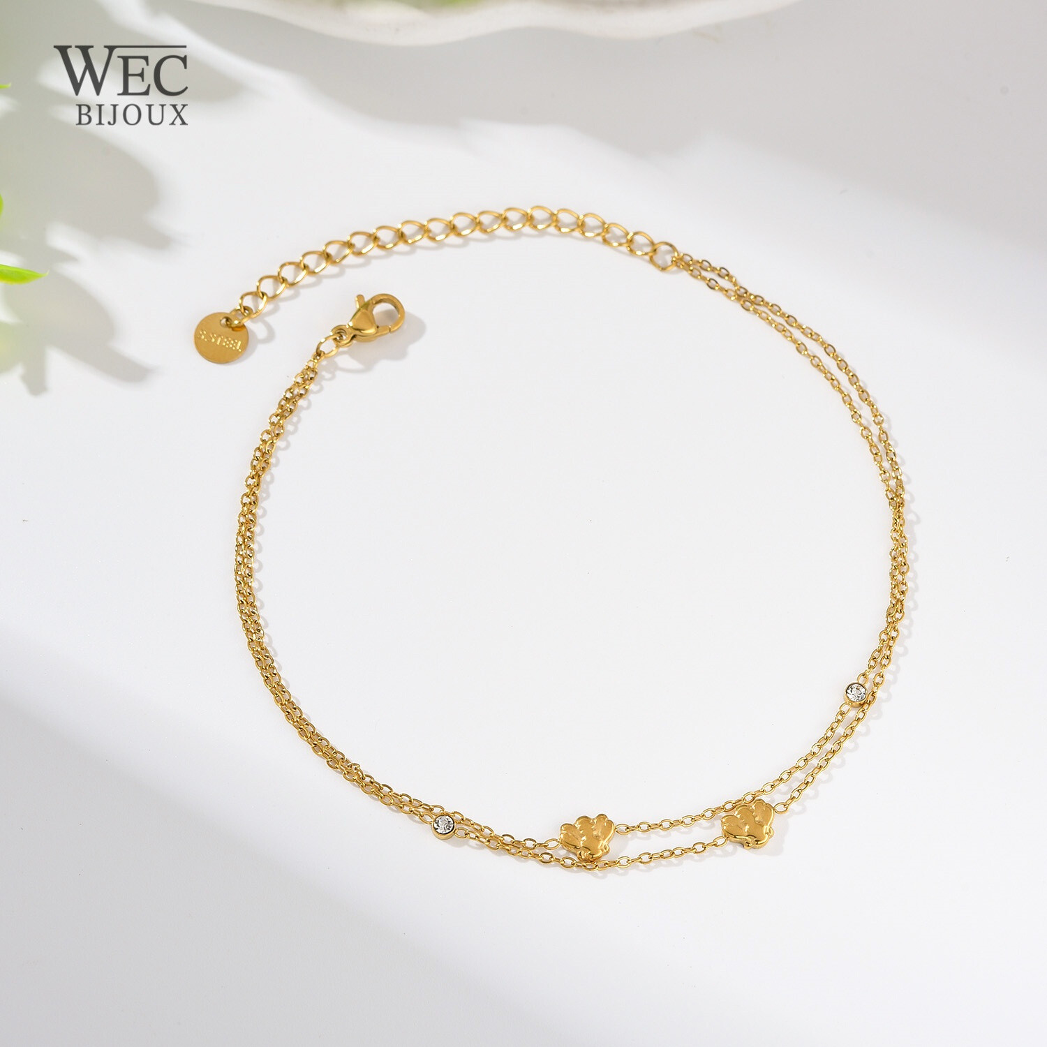 Wholesaler WEC Bijoux - Double ankle chain in stainless steel