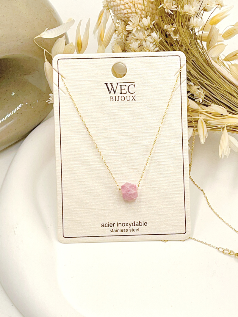 Mayorista WEC Bijoux - COLLAR ACERO + PIEDRA NATURAL