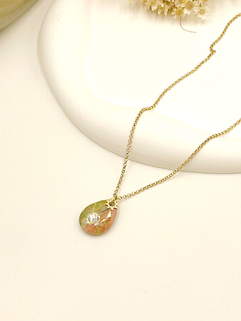 Mayorista WEC Bijoux - COLLAR ACERO + PIEDRA NATURAL