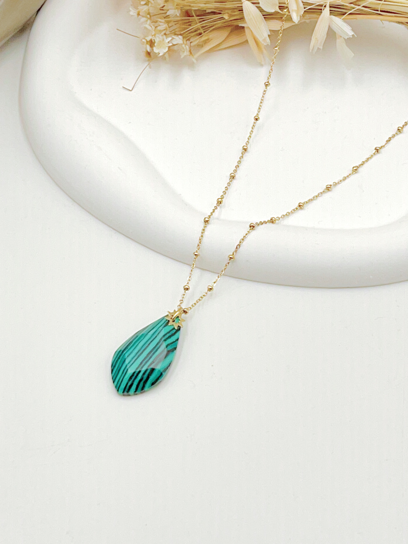 Mayorista WEC Bijoux - COLLAR ACERO + PIEDRA NATURAL