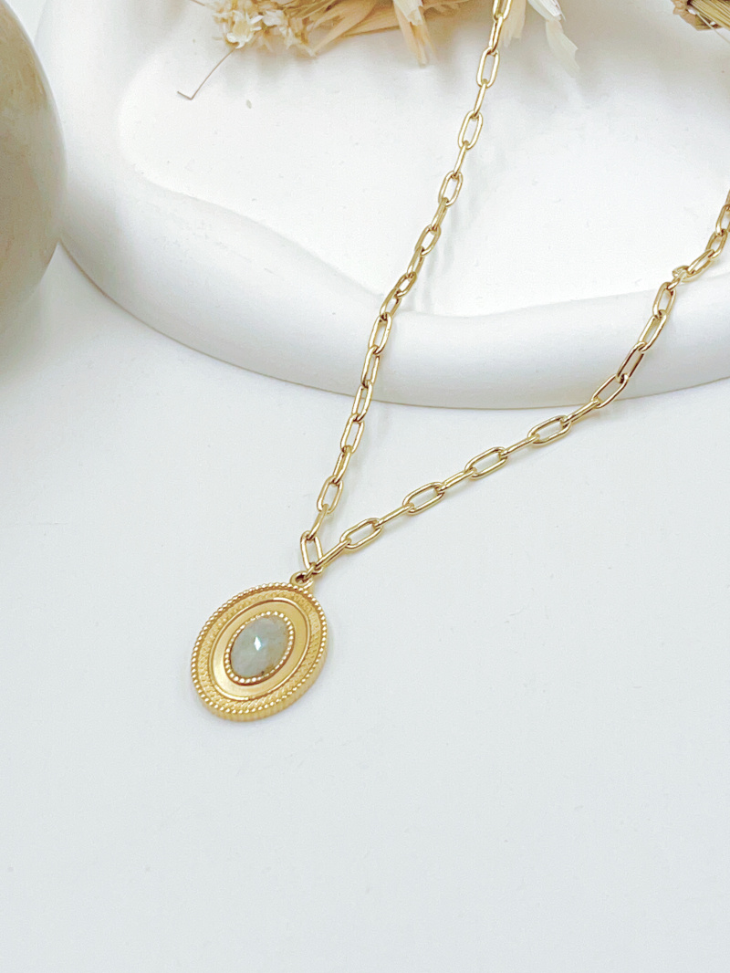Mayorista WEC Bijoux - COLLAR ACERO + PIEDRA NATURAL