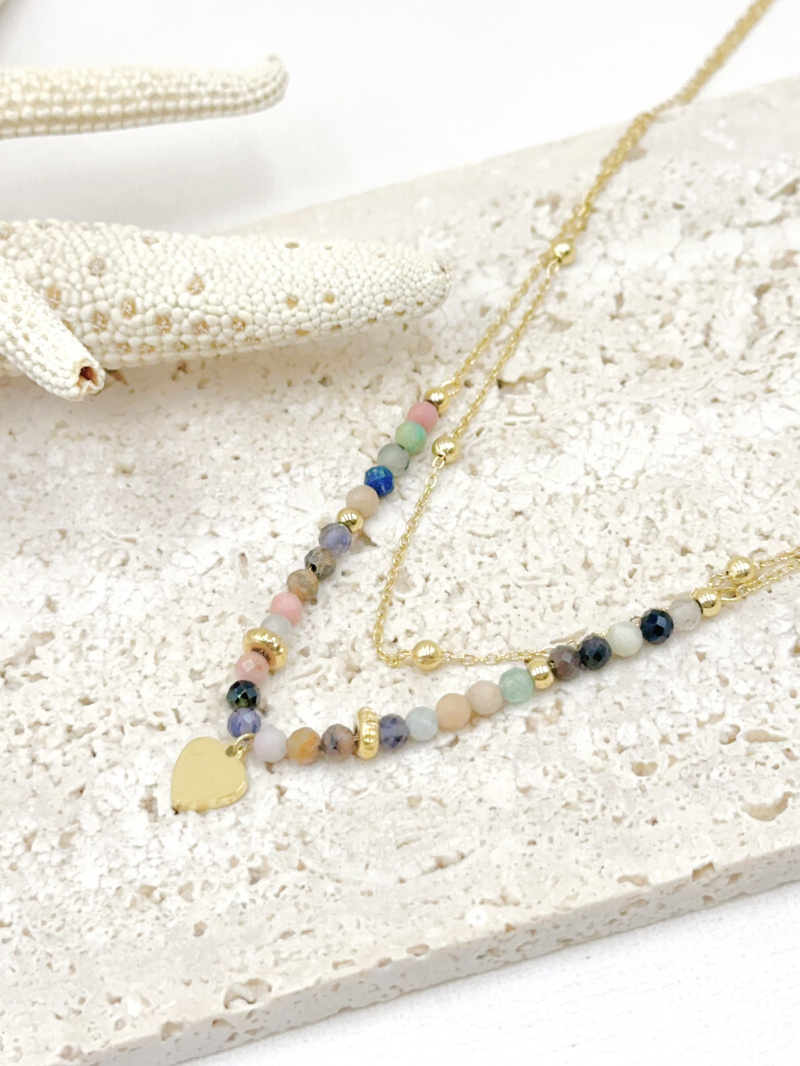 Grossista WEC BIJOUX - COLLANA DOPPIA IN ACCIAIO INOX CON PIETRA NATURALE