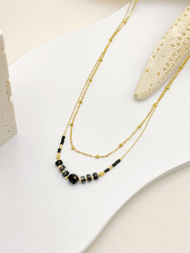 Grossiste WEC Bijoux - COLLIER 2 RANG EN ACIER INOXYDABLE ,PIERRE
