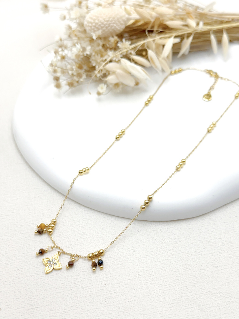 Grossiste WEC Bijoux - COLLIER EN ACIER INOXYDABLE + PIERRE