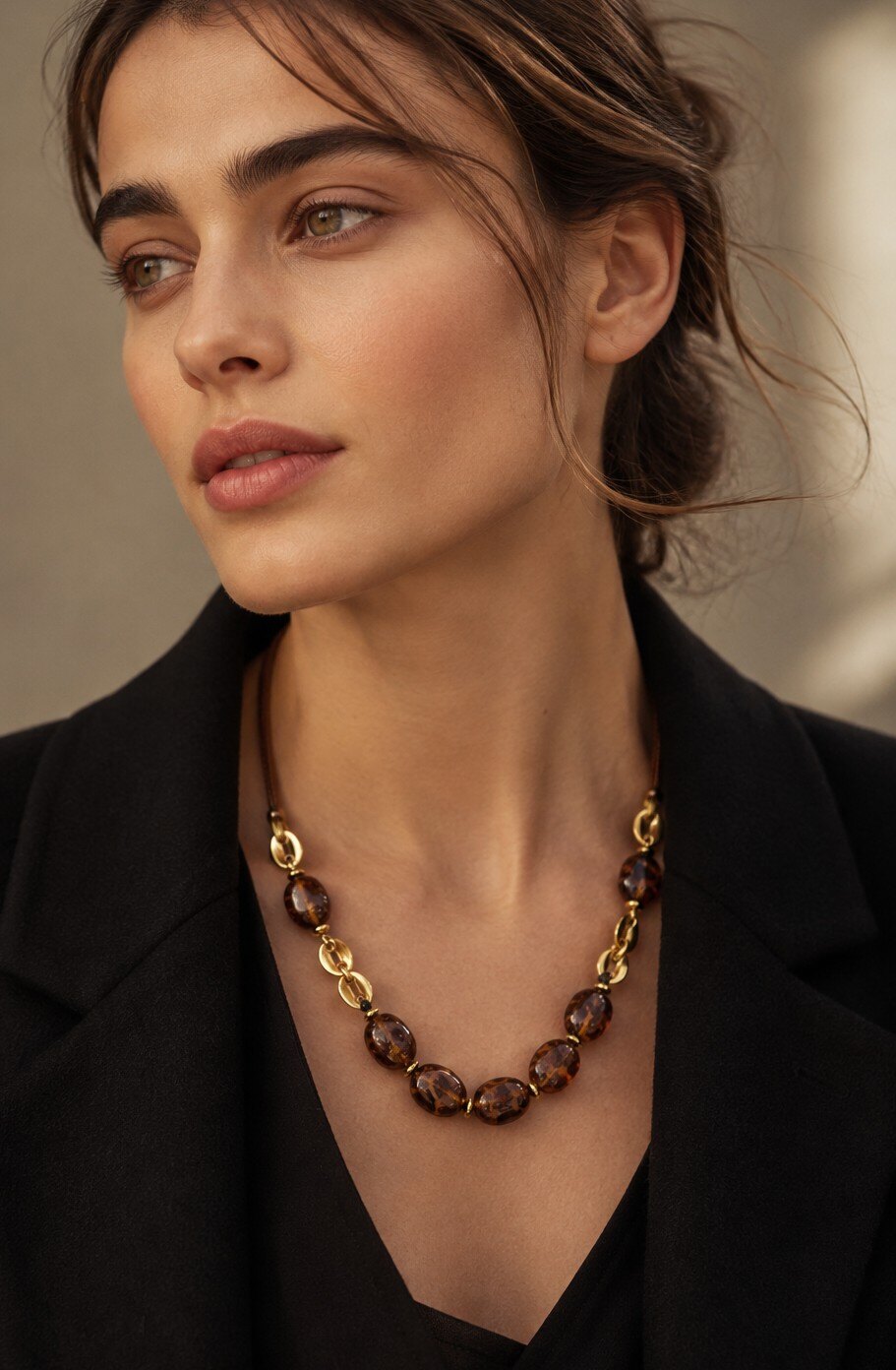 Mayorista WEC Bijoux - Collar corto bicolor — Perlas efecto carey & Acero inoxidable dorado