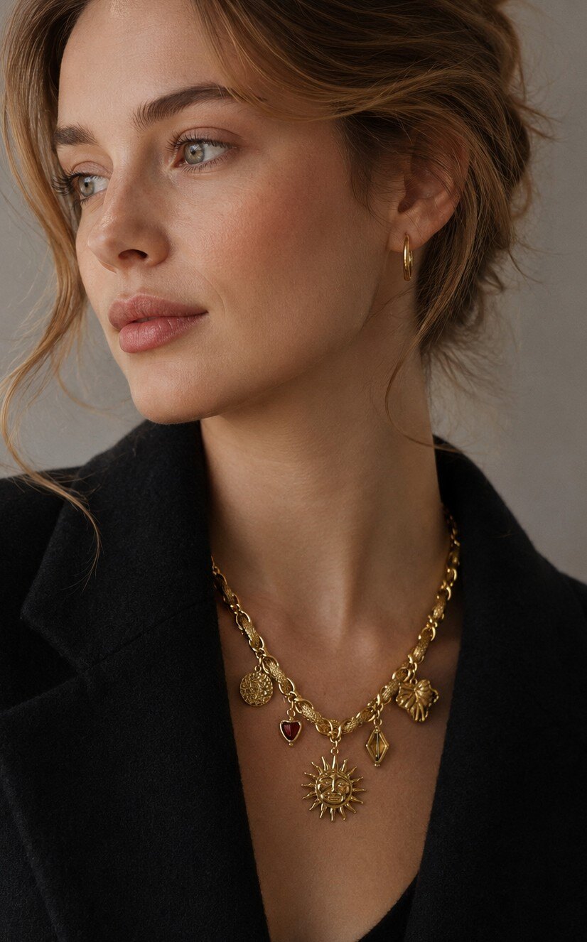 Mayorista WEC Bijoux - Collar Pampa & Dijes de Verano — Acero Inoxidable Dorado