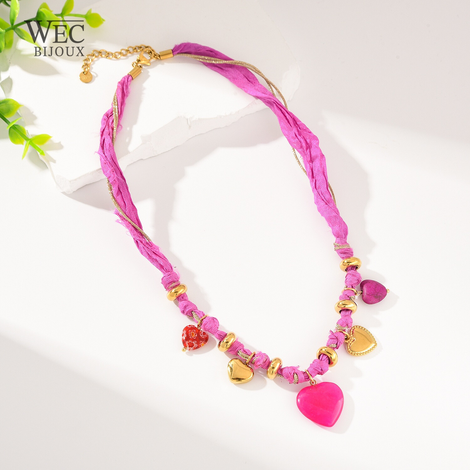 Grossiste WEC Bijoux - COLLIER EN ACIER INOXYDABLE,TISSU ET CHARM