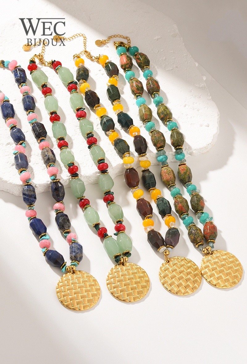 Mayorista WEC Bijoux - COLLAR DE PIEDRA NATURAL CON COLGANTE DE ACERO INOXIDABLE