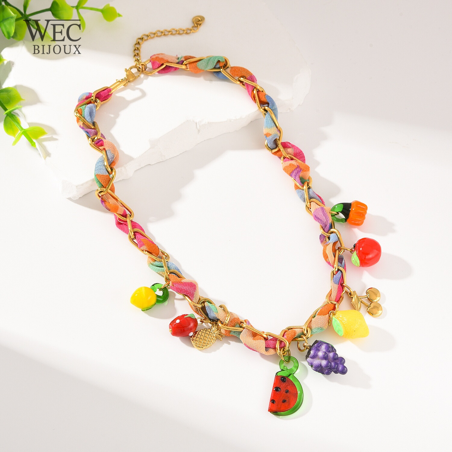 Grossista WEC BIJOUX - Collana di frutta in acciaio inossidabile, tessuto e fascino