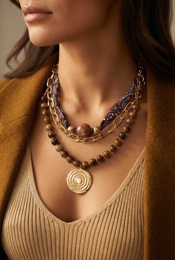 Grossista WEC Bijoux - Collana Multistrato in Acciaio Inossidabile Dorato