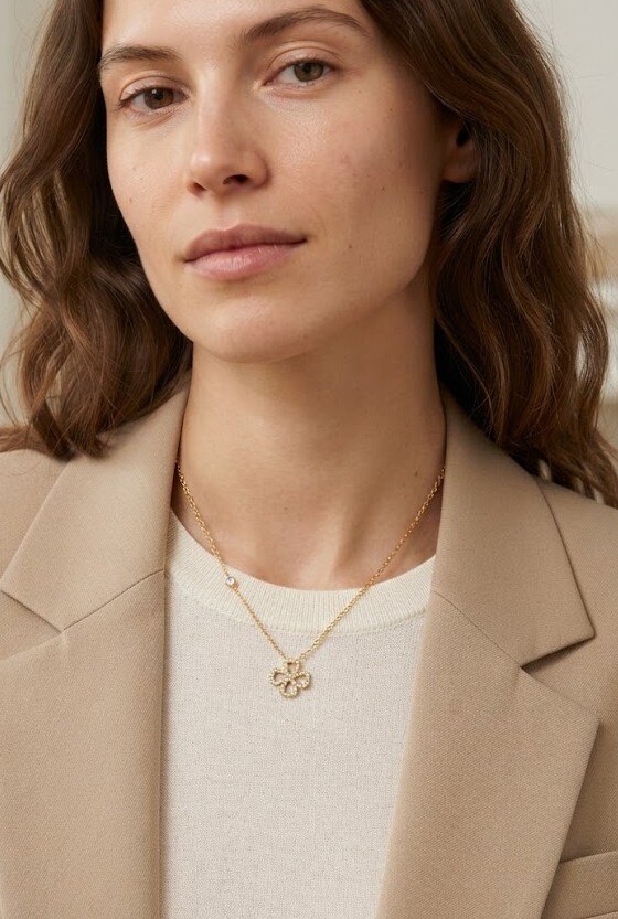 Grossiste WEC Bijoux - Collier pendentif trèfle ajouré serti de strass — Acier inoxydable