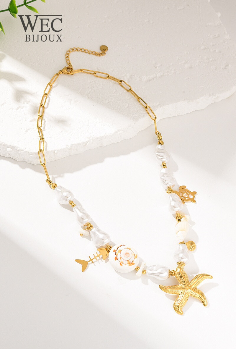 Grossista WEC Bijoux - COLLANA IN ACCIAIO INOSSIDABILE, PERLA, CONCHIGLIA E MARE