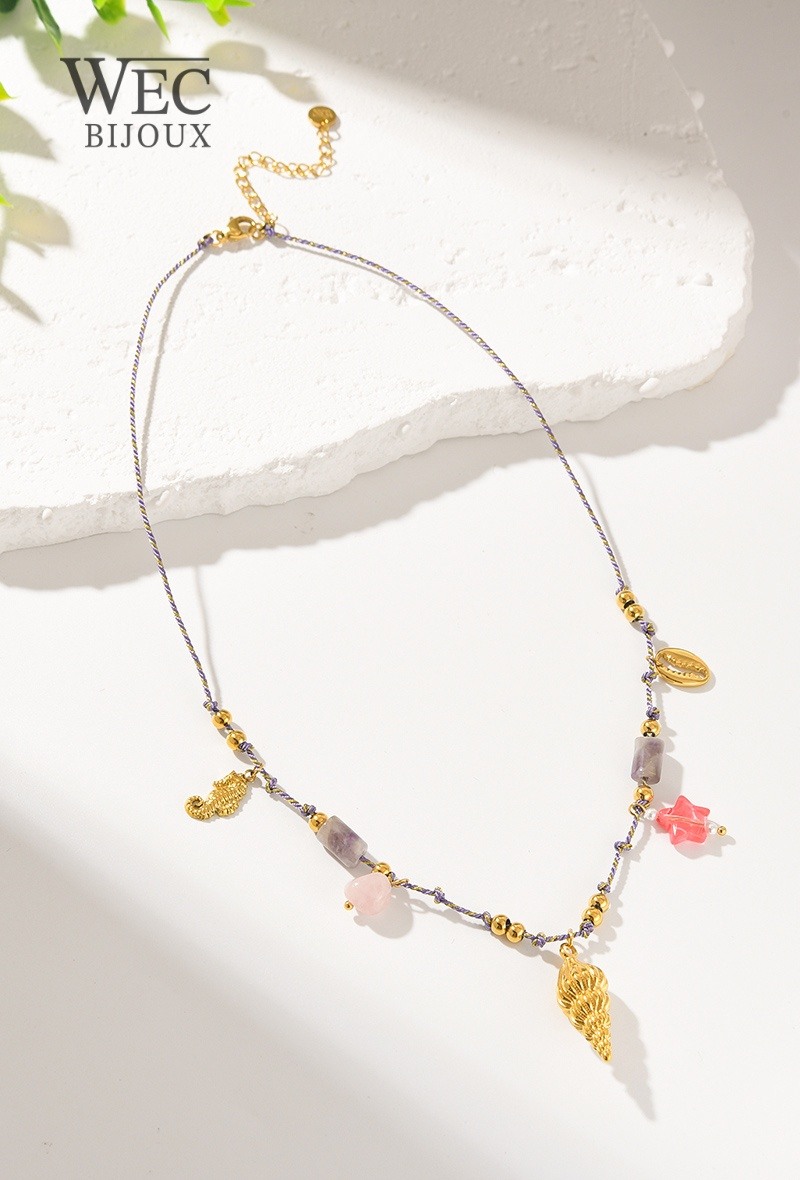 Mayorista WEC Bijoux - COLLAR CON DIJE DE CONCHA DE ACERO INOXIDABLE, CORDÓN