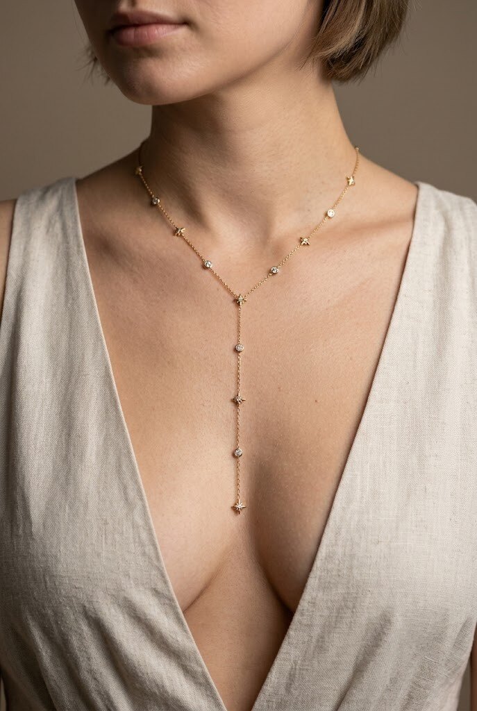 Grossiste WEC Bijoux - Collier Y-Lariat Céleste en Acier Inoxydable