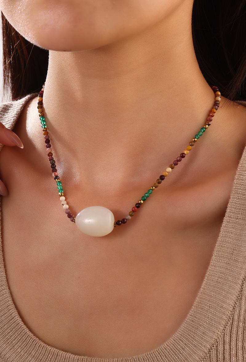 Mayorista WEC Bijoux - COLLAR DE HILO DE ACERO INOXIDABLE, PIEDRA NATURAL CON BOLA DE RESINA