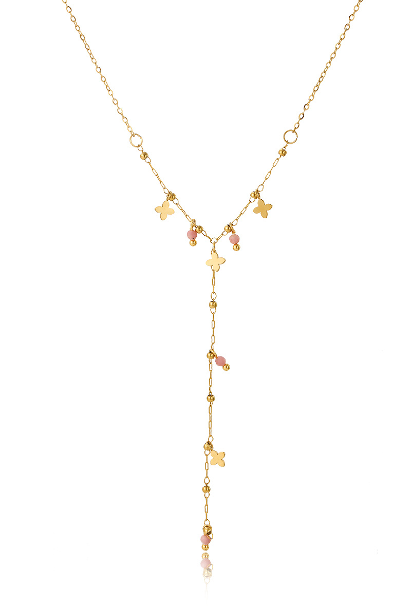 Grossiste WEC Bijoux - Collier Y-Lariat en Acier Inoxydable Doré & Pierres Naturelles