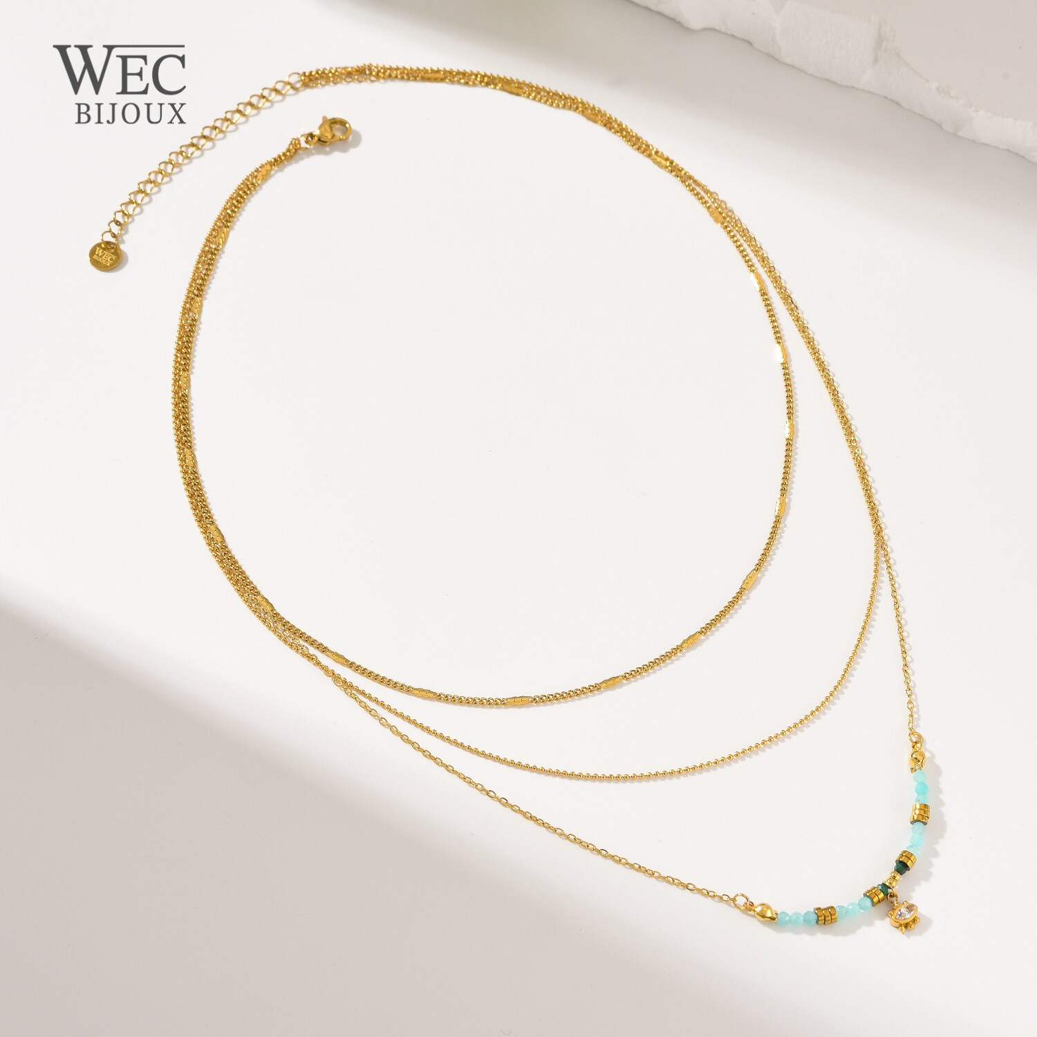 Grossiste WEC Bijoux - COLLIER TRIPLE CHAINE EN ACIER INOXYDABLE