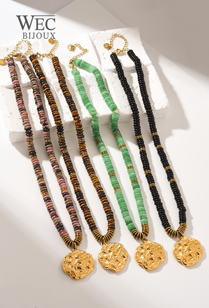 Mayorista WEC Bijoux - COLLAR DE PIEDRA NATURAL CON COLGANTE DE ACERO INOXIDABLE