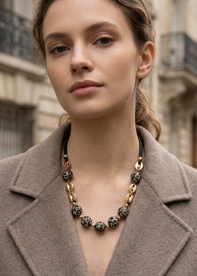 Mayorista WEC Bijoux - Collar Babero de Moda – Perlas de Leopardo y Acero Inoxidable