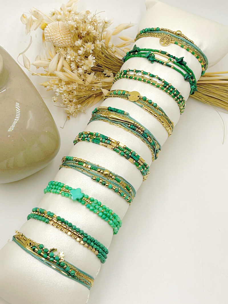 Grossiste WEC Bijoux - LOT DE 10 BRACELETS EN ACIER + PIERRE AVEC BOUDIN