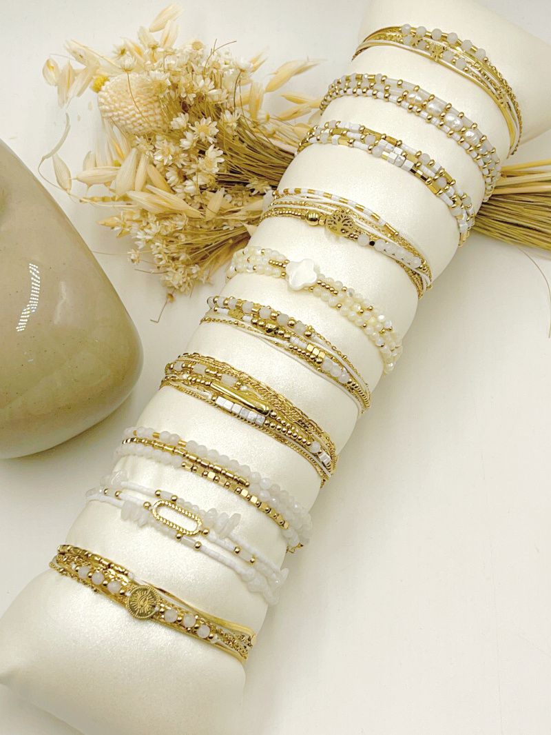 Grossiste WEC Bijoux - LOT DE 10 BRACELETS EN ACIER + PIERRE AVEC BOUDIN