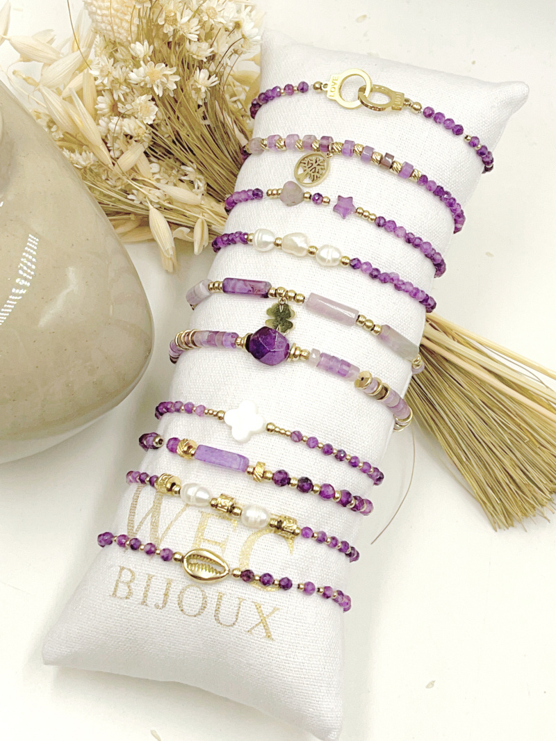 Grossiste WEC Bijoux - LOT DE 10 BRACELETS ELASTIQUE EN ACIER + PIERRE AVEC BOUDIN