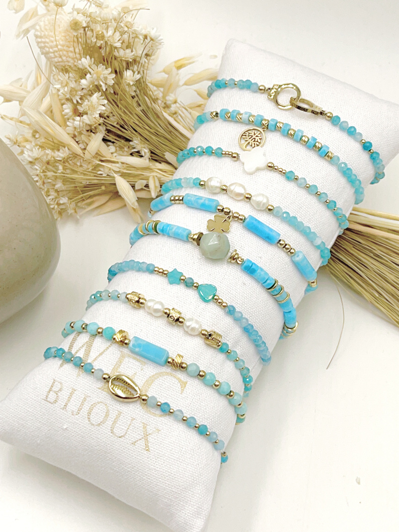 Grossiste WEC Bijoux - LOT DE 10 BRACELETS ELASTIQUE EN ACIER + PIERRE AVEC BOUDIN