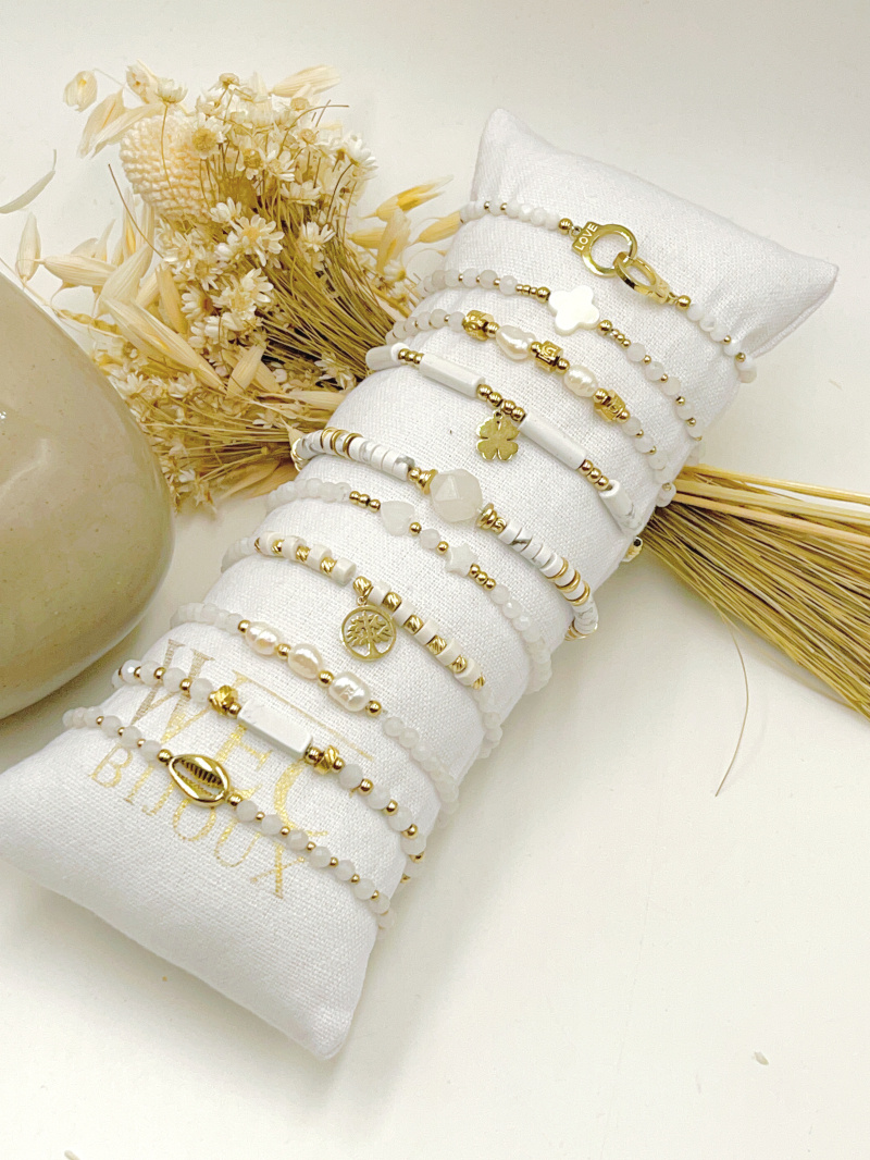 Grossiste WEC Bijoux - LOT DE 10 BRACELETS ELASTIQUE EN ACIER + PIERRE AVEC BOUDIN