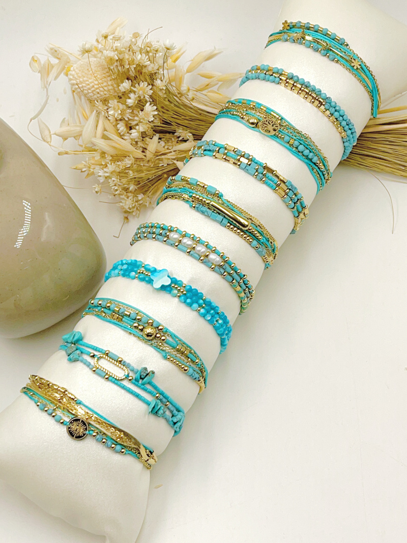 Grossiste WEC Bijoux - LOT DE 10 BRACELETS EN ACIER + PIERRE AVEC BOUDIN