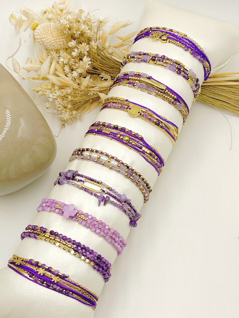 Grossiste WEC Bijoux - LOT DE 10 BRACELETS EN ACIER + PIERRE AVEC BOUDIN