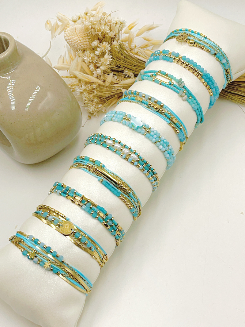 Grossiste WEC Bijoux - LOT DE 10 BRACELETS EN ACIER + PIERRE AVEC BOUDIN