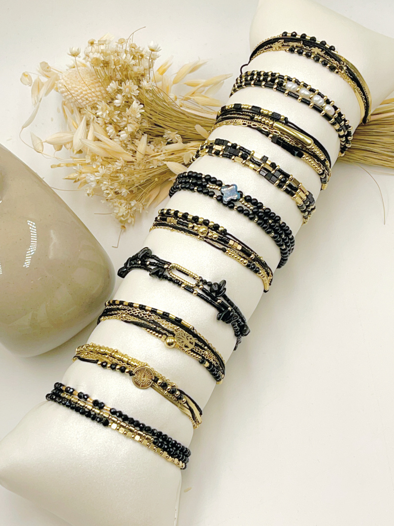Grossiste WEC Bijoux - LOT DE 10 BRACELETS  EN ACIER + PIERRE AVEC BOUDIN