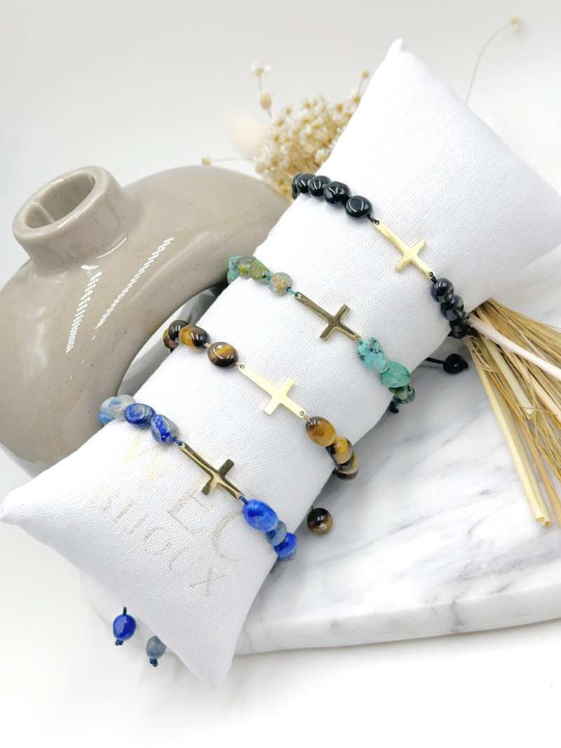 Grossiste WEC Bijoux - LOT DE 4 BRACELET EN ACIER + PIERRE AVEC BOUDIIN