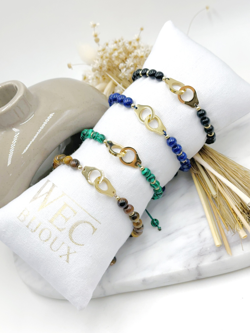 Grossiste WEC Bijoux - LOT DE 4 BRACELET EN ACIER + PIERRE AVEC BOUDIIN