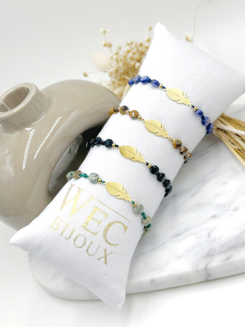 Grossiste WEC Bijoux - LOT DE 4 BRACELET EN ACIER + PIERRE AVEC BOUDIIN
