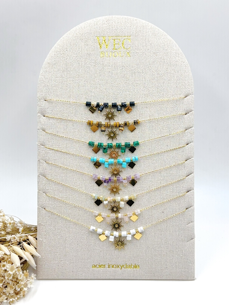 Grossiste WEC Bijoux - LOT DE 8 COLLIERS EN ACIER + PRESENTOIR