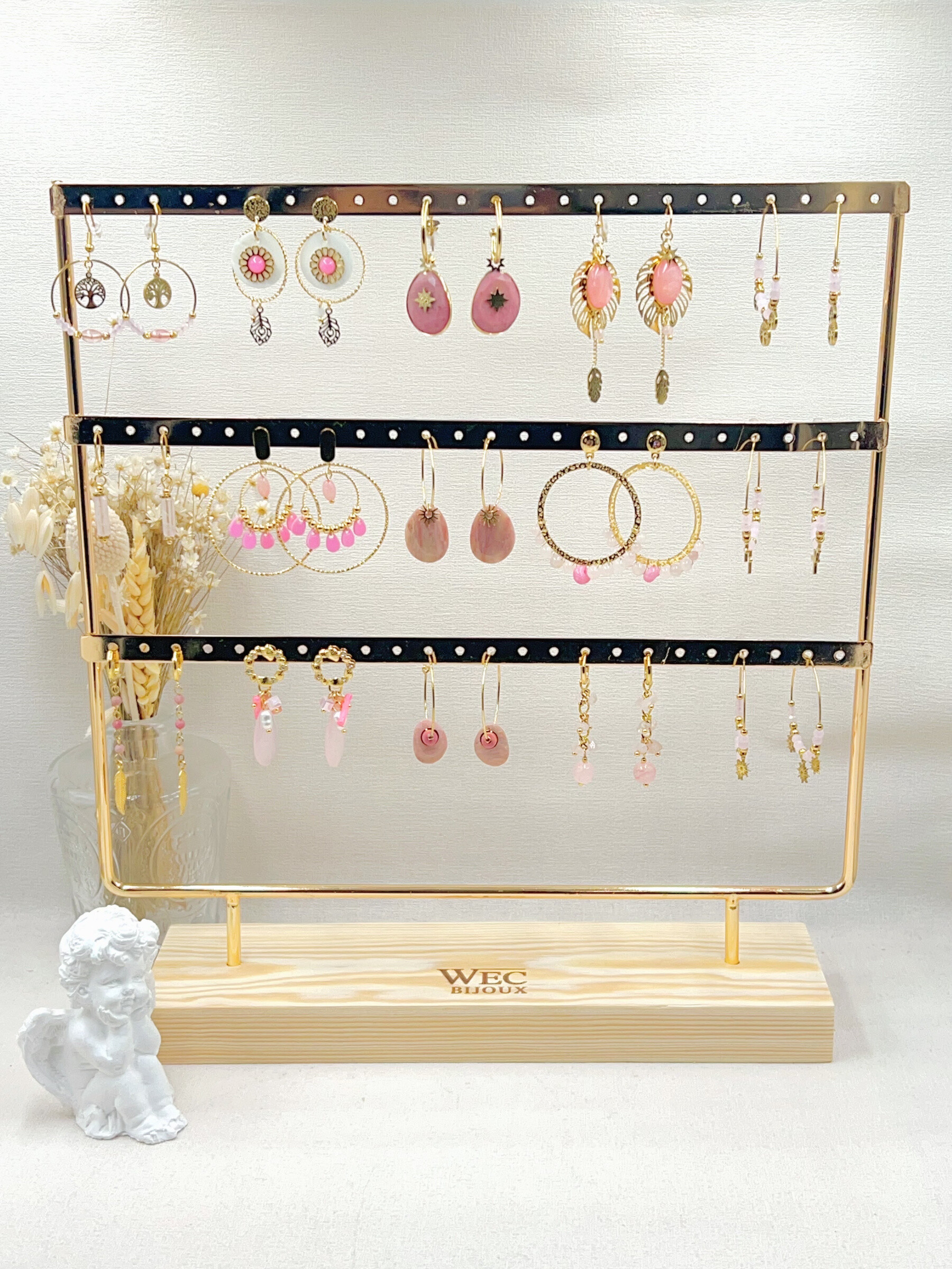Grossiste WEC Bijoux - LOT DE 15 BOUCLES D'OREILLES  EN ACIER + PRESENTOIR