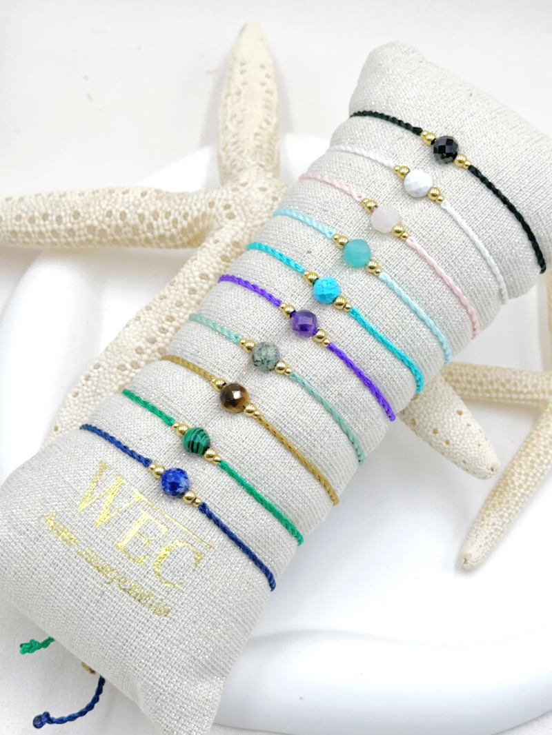 Grossiste WEC Bijoux - LOT DE 10 BRACELETS CORDON  EN ACIER AVEC PIERRE+DOUIN
